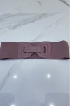 Wide mauve belt in stretch fabrics and button buckle
