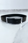Black belt with rhinestone and silver rectangle buckle.