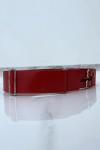 Red faux leather belt with double metal buckle