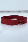 Red faux leather belt with double metal buckle
