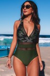 One-piece swimsuit with military print
