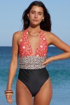 One-piece swimsuit with multicolored patterns