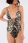 Leopard Lace up One-piece Swimwear