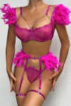 Conjunto lenceria  fucsia con plumas