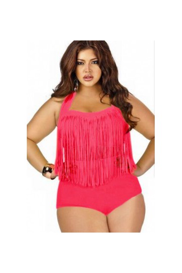 Pink one-piece fringed swimsuit