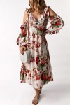 Apricot Hollow-out Shoulder Ruffle Floral Dress