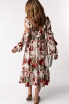 Apricot Hollow-out Shoulder Ruffle Floral Dress