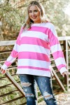 Plus Size Pink Striped Sweatshirt