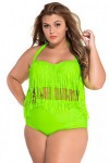 2-piece swimsuit with neon green fringes