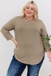 Brown 3/4 Sleeve Cut out Neckline Plus Size Top
