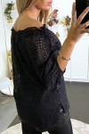Black boat neck lace blouse with lace.