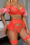 Conjunto lenceria laranja con plumas