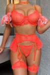 Conjunto lenceria laranja con plumas