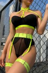 Strappy black and yellow lingerie set