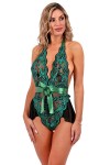 Black and green bodysuit with ribbons