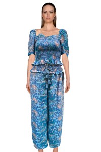 Ensemble pantalon et top bleu rose