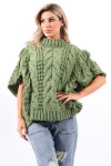 Green poncho with fringes