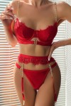 Red 3-piece lingerie set