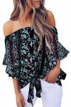 Black floral print blouse