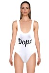 White 1-piece swimsuit with inscription