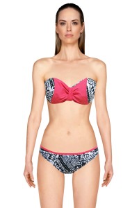 Monochrome and coral 2-piece swimsuit