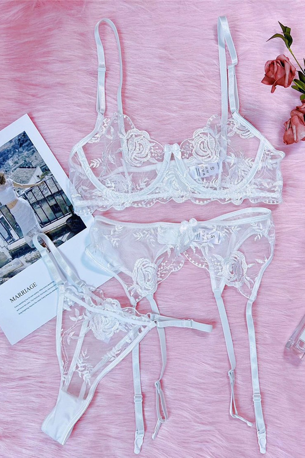 White 3 Piece Sexy Lingerie Set - SARL G2TO