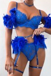 Blue feathered lingerie set