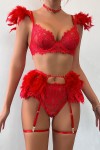 Red feathered lingerie set