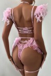 pink feathered lingerie set