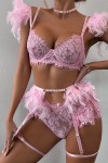 pink feathered lingerie set