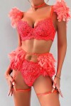 pink feathered coral lingerie set