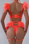 pink feathered coral lingerie set