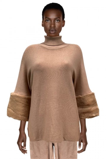 Beige sweater with puffy sleeves