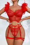 Red feathered lingerie set