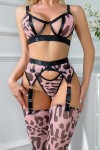 Conjunto lencería sexy estampado leopardo rosa