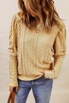 Khaki Textured Knit Puff Sleeve Top