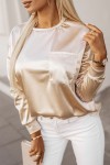 Apricot Glitter Chest Pocket Round Neck Long Sleeve Top