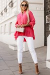 Blusa de manga larga con volantes y media botonadura rosa