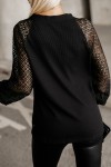 Cardigan boutonné à manches longues en dentelle tricotée gaufrée noir