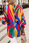 Blusa con mangas abullonadas y estampado abstracto multicolor