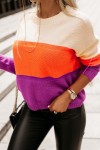 Multicolor Color Block Drop Shoulder Round Neck Knit Sweater
