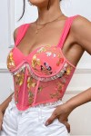 Pink bustier with floral pattern