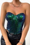 Blue and green sequin bustier