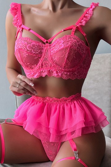 Sexy Rosy lace lingerie set