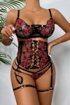 Red and black embroidery lingerie set