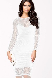 White fishnet effect lined dress