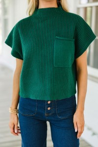 Green ribbed knit sleeveless sweater