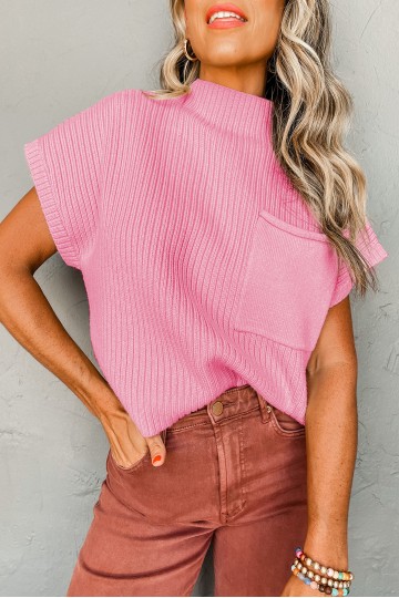 pink ribbed knit sleeveless sweater