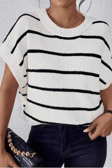 White striped sleeveless sweater