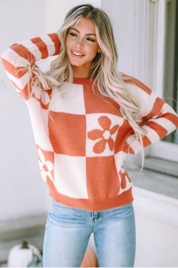 orange patterned sweater